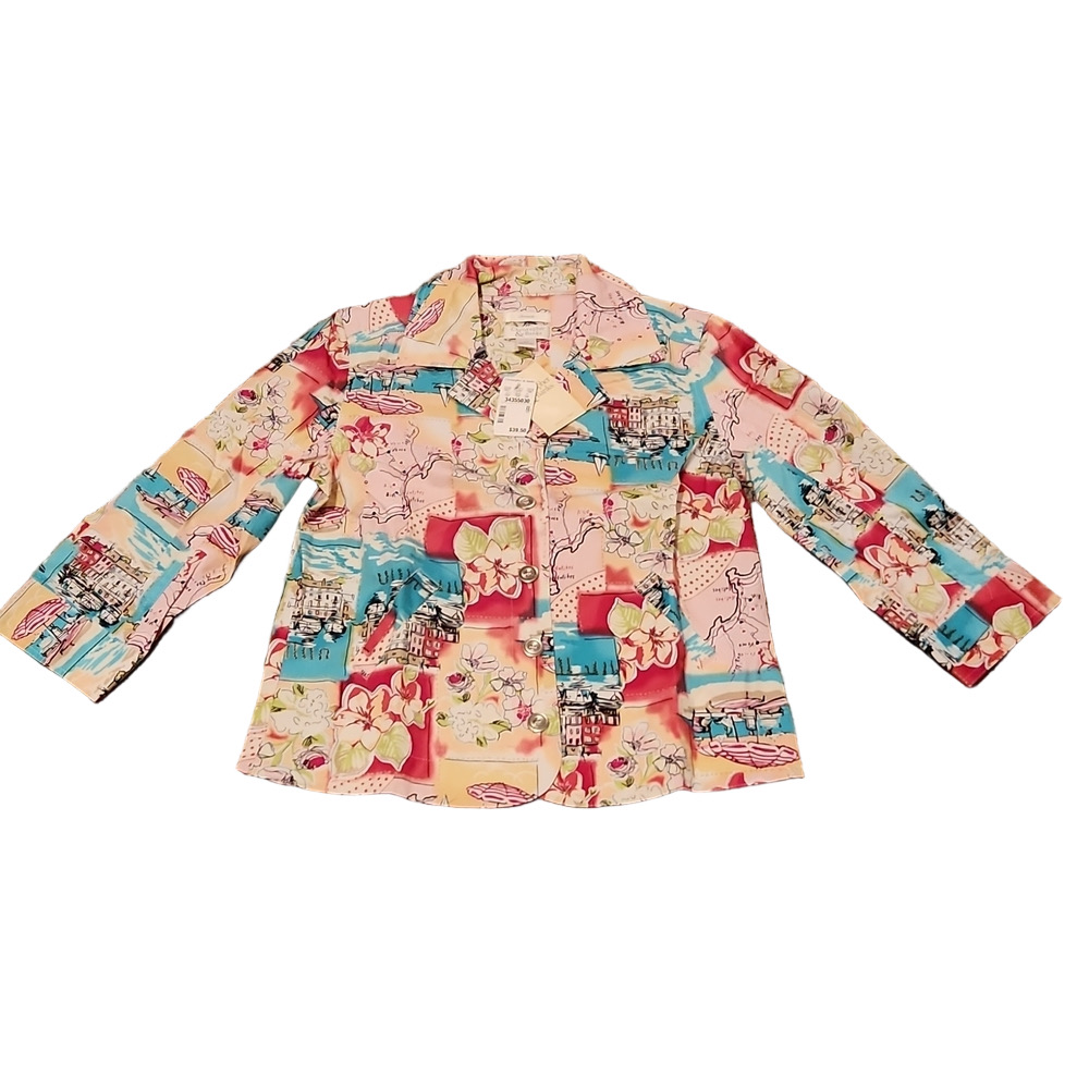 Christopher & Banks Travel Print Blazer Colorful Scenic Jacket NWT SIZE XS